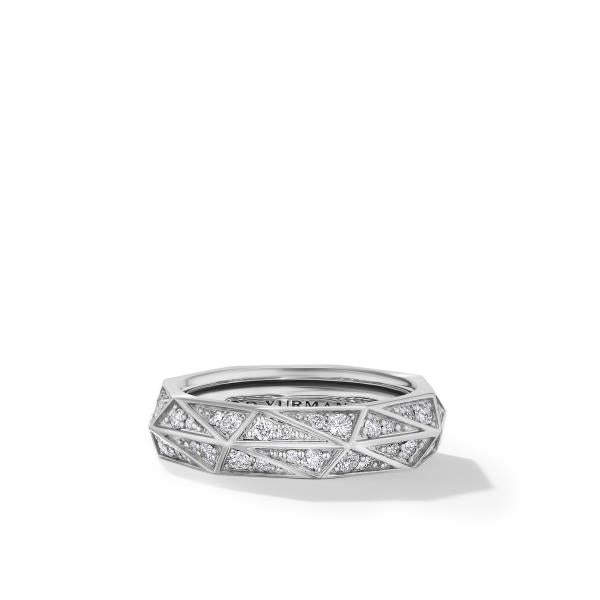 Torqued Faceted Band Ring in Sterling Silver with Pave Diamonds