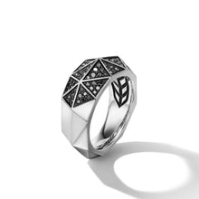 Load image into Gallery viewer, Torqued Faceted Signet Ring in Sterling Silver with Pave Black Diamonds
