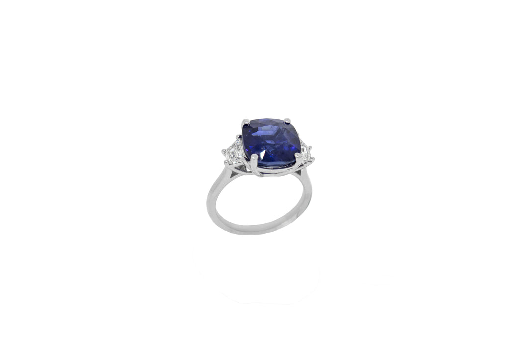 Royal Collection Diamond & Sapphire Cushion Cut Ring