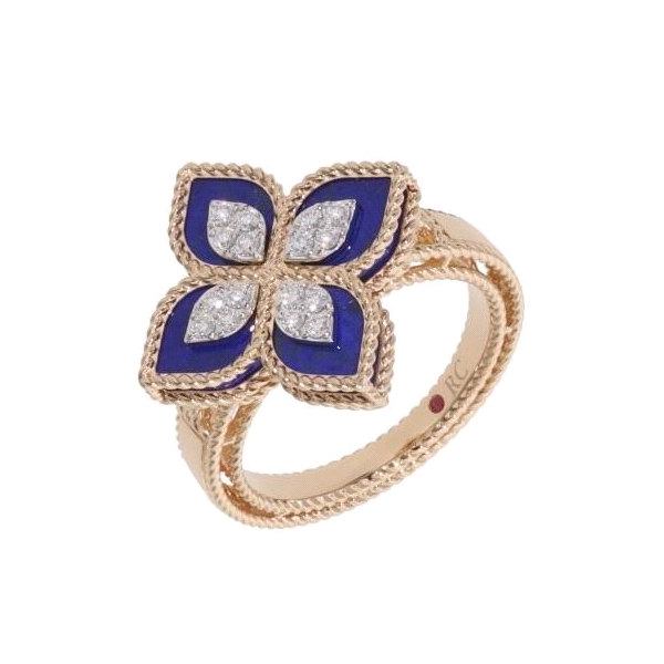 Roberto Coin Diamond & Lapis Princess Flower Ring