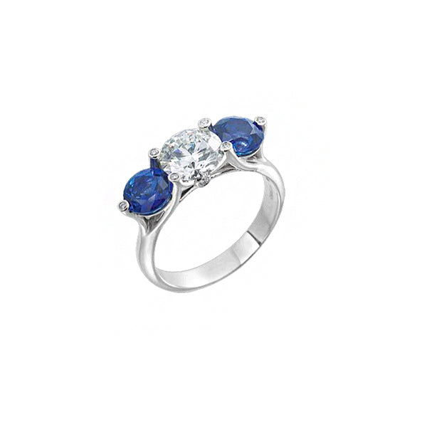 3 Stone Diamond and Sapphire Ring