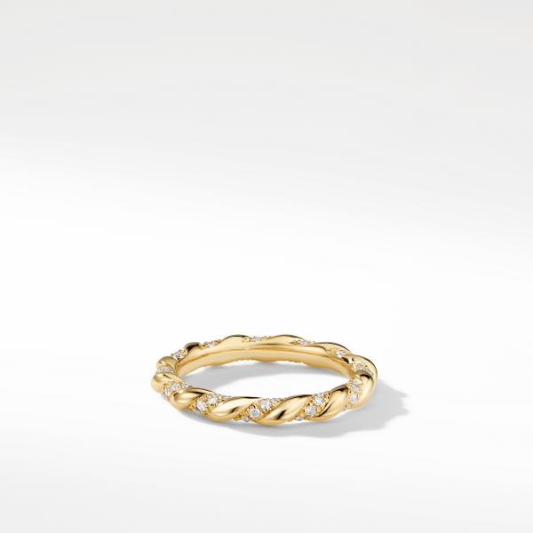 DY Unity Twist Band Ring in 18K Yellow Gold with Pave Diamonds