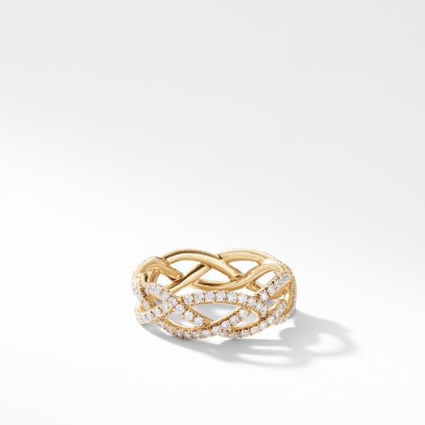 DY Wisteria Band Ring in 18K Yellow Gold with Pave Diamonds
