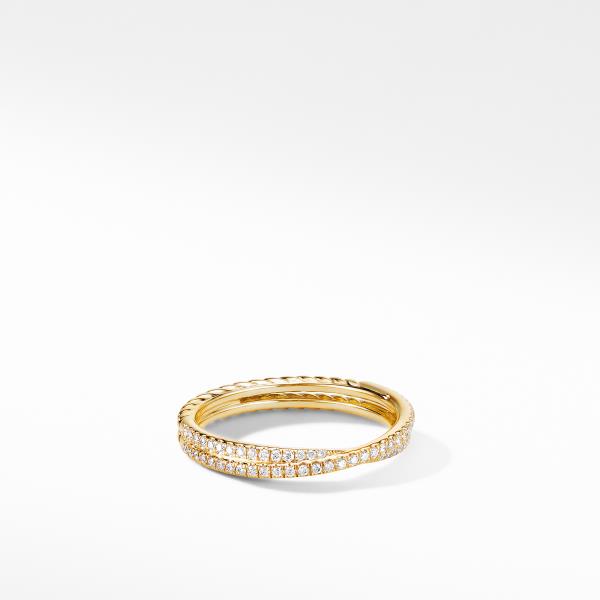 Micro Pave DY Crossover Band Ring in 18K Yellow Gold