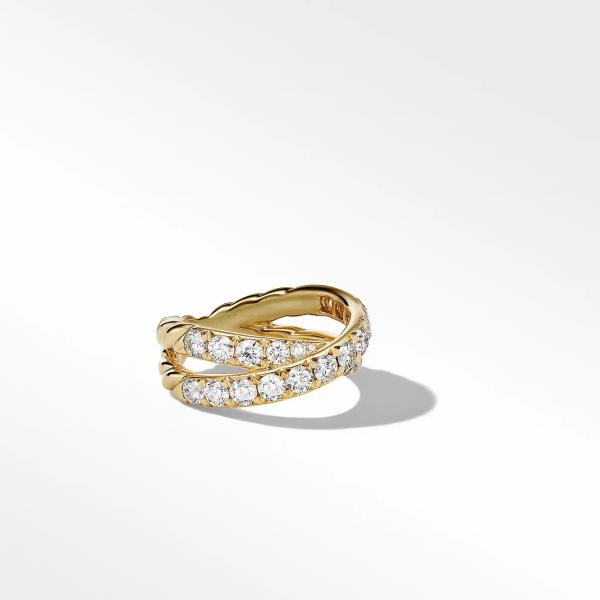 DY Crossover Band Ring in 18K Yellow Gold with Diamonds